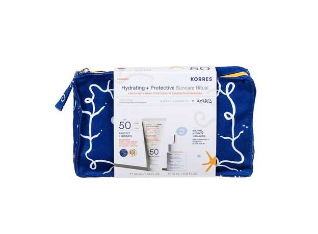Korres Promo Hydrating & Protective Suncare Ritual Αντηλιακή Κρέμα Προσώπου & Ματιών SPF50, 50ml, Δώρο Smart Yoghurt Probiotic Super Serum 15ml &  Naked Summers x Korres Νεσεσέρ, 1τεμ