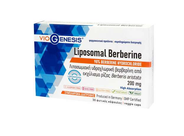 VioGenesis Liposomal Berberine 200 mg Συμπλήρωμα διατροφής με λιποσωμιακή υδροχλωρική βερβερίνη από εκχύλισμα ρίζας Berberis aristata 30 caps