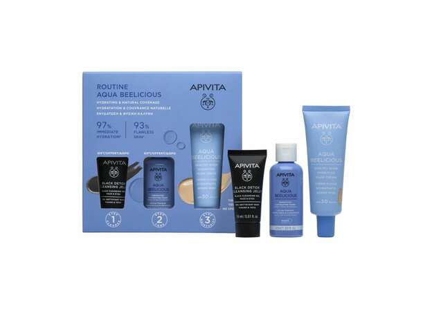 Apivita Promo Aqua Beelicious Hydrating Fluid Cream Tinted SPF30, 40ml & Booster 10ml & Black Cleansing Gel 15ml