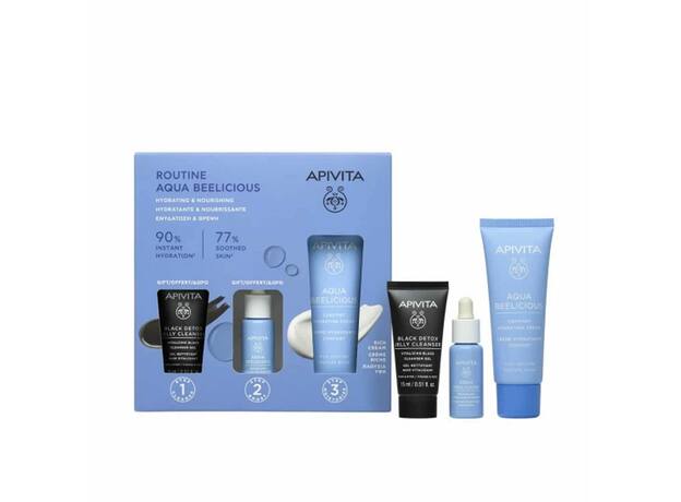 Apivita Promo Aqua Beelicious Rich Cream, 40ml & Booster, 10ml & Black Cleansing Gel, 15ml